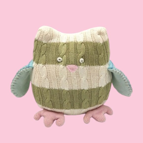 Pottery Barn Kids PBK Stuffed Toy Owl Weighted Cable Knit Plush Pillow Doorstop - Picture 13 of 13